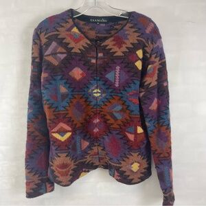 Caamaño 100% Alpaca‎ Wool Sweater Women’s Medium Hand Knit Tribal Aztec Cardigan